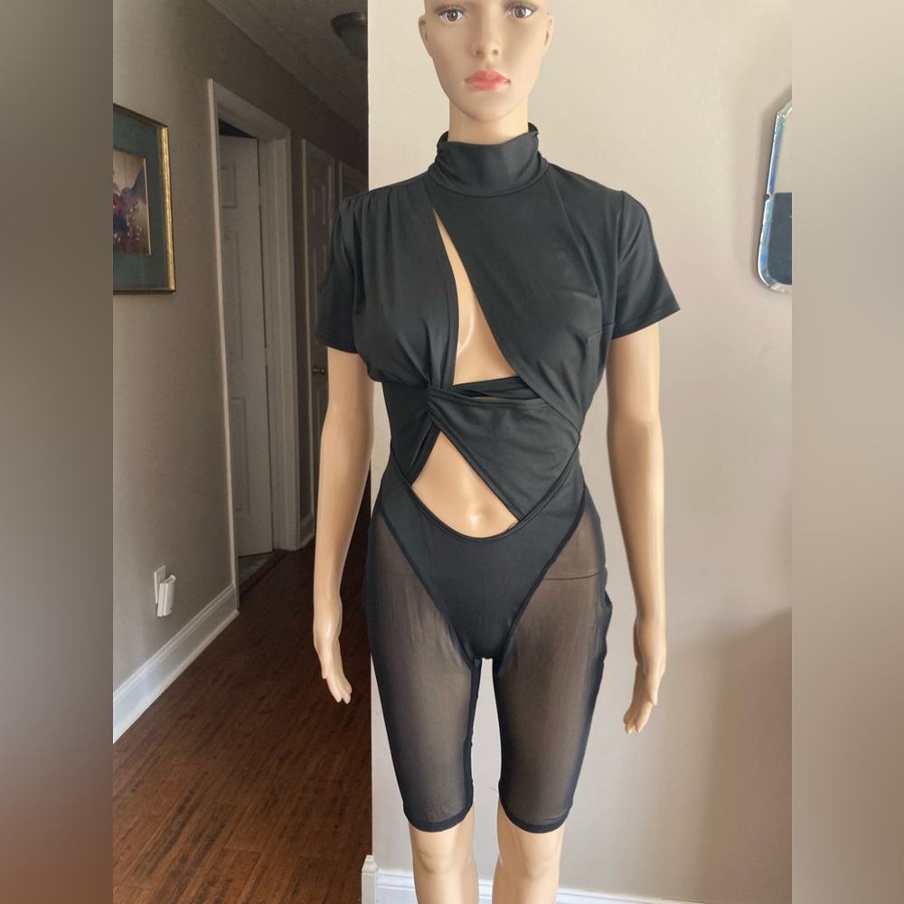 Sexy One Piece Black Knee Length Romper Size Small